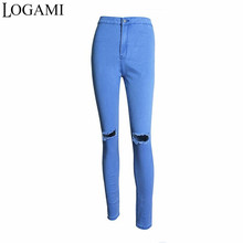 LOGAMI Fashion Skinny Jeans Blue Woman Distressed Ripped Pencil Pants Women Jeans 2024 - buy cheap
