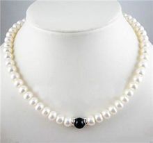 Mujer 8-9mm White Akoya Cultured Pearl Black Gem Necklace 18" Bridal Wedding Word Fine Moda $ Luxury Girls Wedding-jewelry 2024 - buy cheap