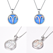 Boho Female Aries Pendant Necklace Fashion Silver Color Choker Chain Necklace White Blue Fire Opal Necklace For Women 2024 - buy cheap