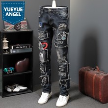 New Designer Men Jeans Famous Brand Luxury Embroidered Jeans Slim Fit Mens Hole Ripped Biker Straight Denim Pencil Pants 2024 - buy cheap