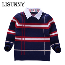 2021 Shirt collar Boy Sweaters Baby stripe Classic Plaid Pullover Knit Kids Clothes Autumn Winter New Children Sweater Clothing 2024 - buy cheap