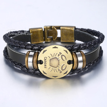 Pulseira de couro masculina signos do zodíaco 12, bracelete vintage retrô 2018, joias para homens hlbm136a 2024 - compre barato