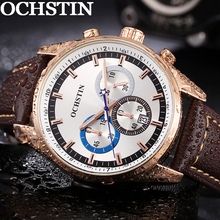 OCHSTIN Man Wristwatch Top Luxury Brand Chronograph Calendar Genuine Leather Men Quartz Watch Military Army Sport Male Clock 046 2024 - buy cheap