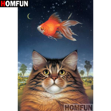 HOMFUN Full Square/Round Drill 5D DIY Diamond Painting "Cat fish" Embroidery Cross Stitch 5D Home Decor A00678 2024 - buy cheap