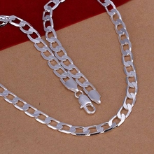 Collar de cadena plana Chapado en plata para hombre, gran oferta, 925, 8mm, 20, N034 2024 - compra barato