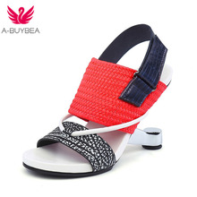 A-BUYBEA High Heel Women Sandals Genuine Leather Mixed Color Open Toe 9 cm Strange Heel Summer Women Sandals black red 2024 - buy cheap