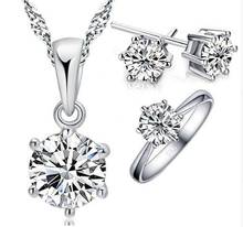 High Quality Classic Women Female Party Wedding Jewelry Set 925 Sterling Silver Necklace Earrings Ring Set Wholesale 2024 - buy cheap