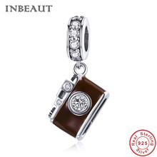 INBEAUT Cute Vintage 925 Sterling Silver White Stone Chocolate Camera Beads Old Antique Photo Shot Charm fit Brand  Bracelet 2024 - buy cheap