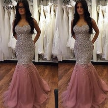 Vestido largo Formal De sirena para mujer, vestido De fiesta De lujo con cuentas De cristal, color rubor, 2020 2024 - compra barato