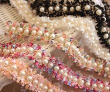 1yard Pearl Vintage Beaded Lace Trim Mesh Fabric Paillette Lace Beaded Pearl Trims Ribbon Braid Lace Appliques 2024 - buy cheap