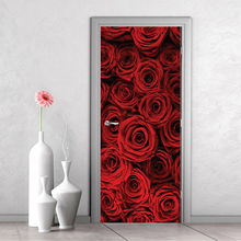 Creative Door Sticker Hot Red Roses For Living Room Bedroom PVC Self Adhesive Wallpaper Waterproof Renew Mural Decal 2024 - buy cheap