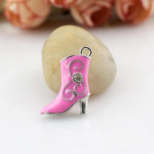Pingente flutuante banhado a prata, mais vendidos pingente de bota de metal rosa 16x20mm para fazer joias e colar, contas diy 2024 - compre barato