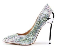 Bling bling Rhinestone High Heels Women Pumps Pointed toe Woman Crystal Wedding Shoes metal 12 cm spike high heel wedding shoes 2024 - buy cheap