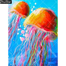 Pintura zhui star perfuração completa quadrada 5d faça você mesmo "colorida jellyfish" 3d bordado ponto cruz imitação de diamante decoração de mosaico y4 2024 - compre barato
