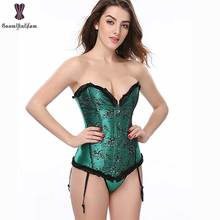 Lace Overlay Corset Overbust Satin Corselet Elastic Boned Bustier Sexy Women Party Club wear Waist Cincher Red Green Gray Purple 2024 - buy cheap