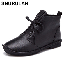 SNURULAN  Size 35-40 High-Top Shoes 2017 Spring Fashion Soft Genuine Leather Women Boots Lace Up Flat Ankle Boots Casual Shoes 2024 - buy cheap