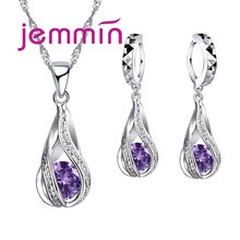 Fast Shipping Top Quality 925 Sterling Silver Wedding Party Jewelry Sets Multiple Color Crystals Pendant Necklace Earrings 2024 - buy cheap