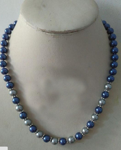 Женское классическое ювелирное ожерелье, 8 мм, Круглый бисер, серый, синий, смешанный натуральный жемчуг, жемчужное ожерелье, 18 "45 см 2024 - купить недорого