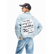 Fashion denim jacket Women Hole jeans jacket Vintage letter Loose Female Coats Casual Blue Denim Jean outwear manteau femme 2019 2024 - buy cheap