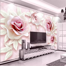 beibehang Custom wallpaper 3d mural fresh and simple embossed pink rose 3D TV background wall papers home decor papel de parede 2024 - buy cheap