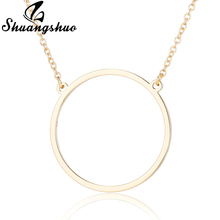 Shuangshuo Hollow Out Big Round Gold Pendant Necklace For Women Stainless Steel Jewelry Choker Statement Necklace Collares Femme 2024 - buy cheap
