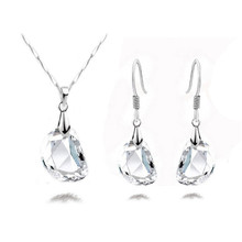 Simple Elegant Pea Crystal Earrings Set White Gold Color Crystal Beans Pendant Fashion Jewelry Sets Necklace Earrings 2024 - buy cheap