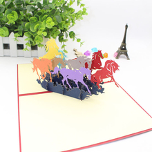 3D Laser Cut Handmade Art of Calligraphy Colorful Galloping Horse Paper Invitation Greeting Cards PostCard Business Gift 2024 - buy cheap