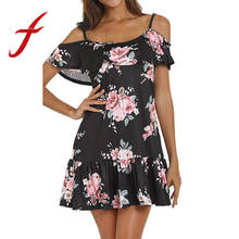 Feitong  Women Summer Dresses Sexy Cold Shoulder Floral Printed Mini Dress Spaghetti Strap Beach Dress vestidos femininos 2020 2024 - buy cheap