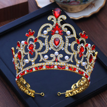 FORSEVEN Vintage Red Crystal Bridal Tiara Wedding Hair Accessories Gold Rhinestone Pageant Crown for Bridal Hair Jewelry JL 2024 - buy cheap