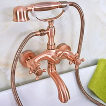 Antique Red Copper Brass Wall Mounted Bathroom Clawfoot Tub Faucet Mixer Tap Telephone Shower Head Dual Cross Handles ana323 2024 - buy cheap