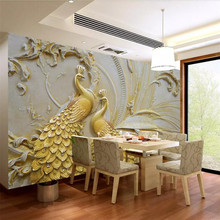 wellyu Custom wallpaper 3D stereo photo mural embossed golden peacock background wall painting papel de parede 3d wallpaper 2024 - buy cheap