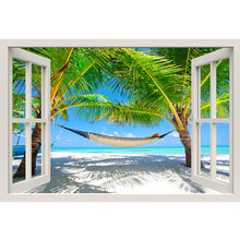 3D Window Relaxed beach view Wall Decal Sticker Frame Mural Effect Home Decor Bedroom Living Room Kitchen 2024 - buy cheap
