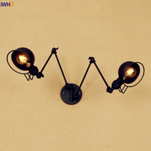 Настенный светодиодный светильник IWHD, черная длинная винтажная лампа с 2 головками, освещение для лестницы в стиле ретро, стиль лофт, искусственная лампа 2024 - купить недорого