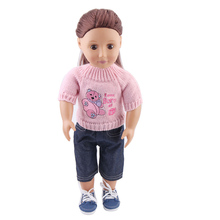 Doll clothes pink sweater set bear design + pant toy accessories fit 18 inch Girl doll and 43 cm baby doll c203 2024 - buy cheap