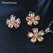 ThreeGraces Champagne Cubic Zirconia Stone Cute Flower Pendant Neckalce Earrings Fashion Jewelry Set For Women Party JS160 2024 - buy cheap