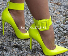 Sapato stiletto bico fino couro envernizado, calçado feminino estilo candy color 2024 - compre barato