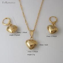 Foromance/ HIGH QUALITY YELLOW GOLD GP PLAIN SURFACE VIVID HEART SHAPE PENDANT EARRING  18" WATER WAVE CHAIN NECKLACE SET 2024 - buy cheap