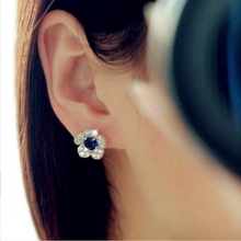 New arrives Fashion blue crystal Imitation diamonds flower earrings for women  Jewelry  4ED177 2024 - buy cheap