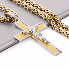 Christian Bible Pendant Necklace Virgin Mary Jesus Cross Gold Color Stainless Steel Byzantine Chain for Men Wholesale NZ017 2024 - buy cheap