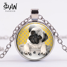 SIAN 2021 Lovely Pug Dog Necklace Fashion Printed Glass Cabochon Round Necklaces Pendants The Best Gift for Dog Lovers Animal 2024 - buy cheap