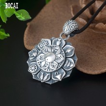 Real S925 sterling silver six-word mantra pendant Thai silver time to run pendant can be turned Buddhism eight treasure pe 2024 - buy cheap