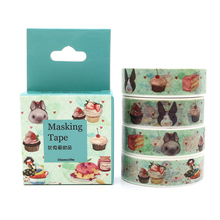 Paquete de caja de cinta Washi de conejos y postres grises, cinta adhesiva decorativa para álbum de recortes, etiqueta adhesiva DIY, 10m x 15mm 2024 - compra barato