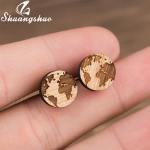 Shuangshuo-pendientes de madera con mapa africano para mujer, joyería para disfraz, pendientes de tuerca para fiesta de boda, kolczyki 2024 - compra barato