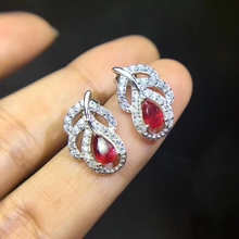 natural red ruby gem earrings 925 silver Natural gemstone earring women personality feather stud Earrings for woman engagement 2024 - buy cheap