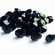 Lustre de cristal octágono preto 14mm 2000 tamanhos em 2 furos para faça você mesmo cordão guirlandas acessórios decoração de casa 2024 - compre barato
