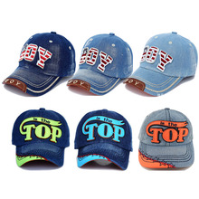 Gorra de béisbol con estampado de letras para bebé, gorro de tela vaquera con estampado de letras, Snapback, para primavera y verano 2024 - compra barato