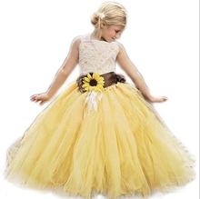 Vestidos con lazo para niña, vestido de boda largo hasta el suelo, flor amarilla, vestido de princesa para niña, vestido de fiesta para niña de 2 a 14 años 2024 - compra barato