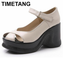 TIMETANG  Summer of 2018 the new wedge sandals Genuine Leather Sandals Women Fashion High Heels Female Summer Shoes 2024 - buy cheap