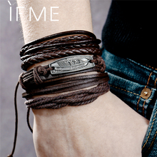 IF ME Fashion Multilayer Leather Bracelets Set for Men Women Vintage Feather Rope Weave Handmade Beads Braided Bracelet Jewelry 2024 - buy cheap