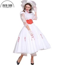 Alta qualidade mary poppins princesa cosplay traje vestido branco para halloween wen vestido de festa traje feito sob encomenda 2024 - compre barato